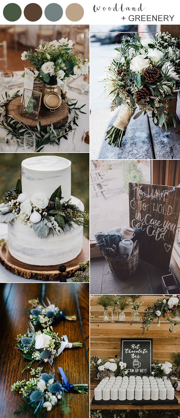 rustic woodland and greenery winter wedding color ideas