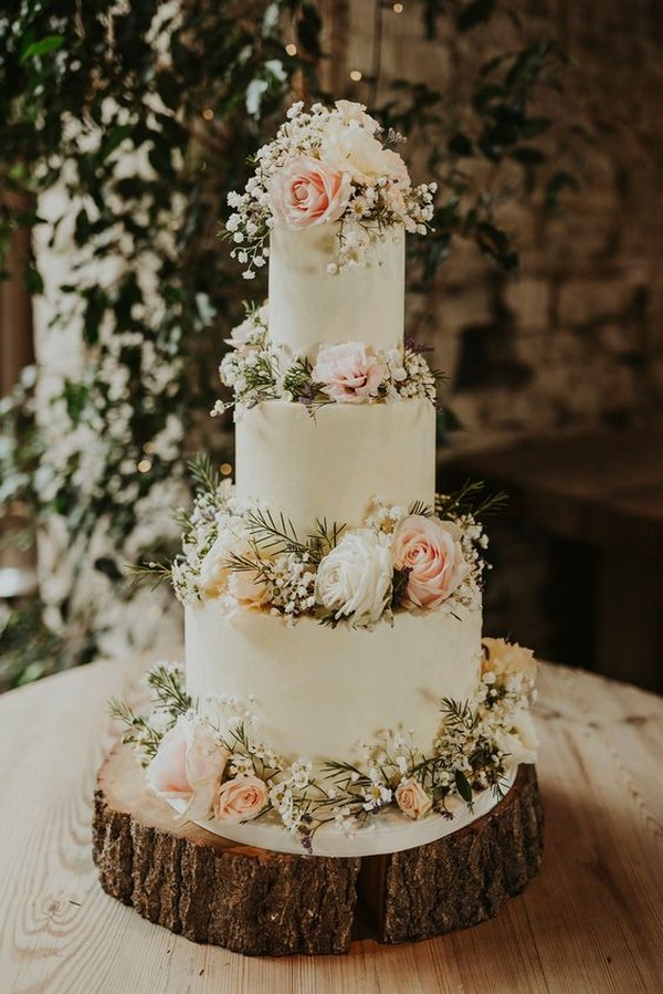 country rustic wedding cake decorated with flowers