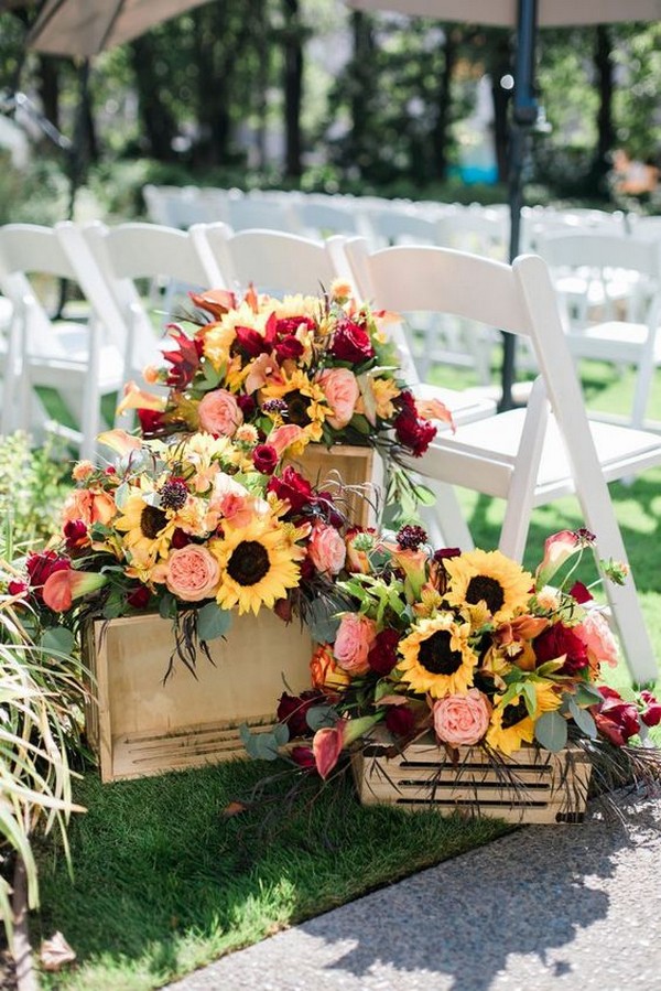 fall wedding ceremony decoration ideas with sunflowers and garden roses