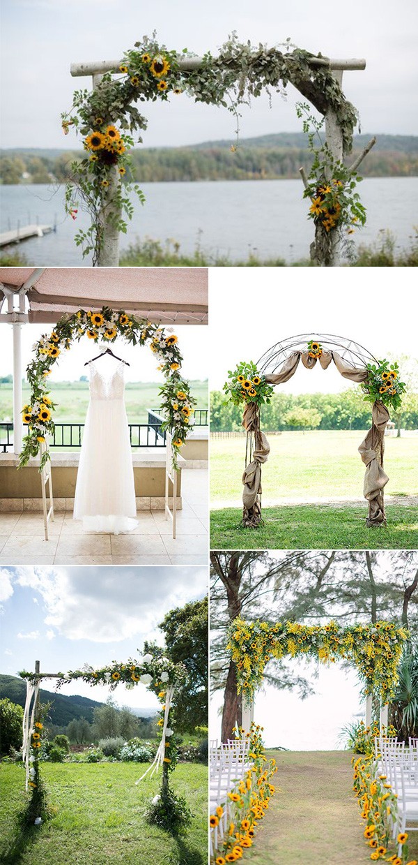 outdoor country wedding arches with sunflowers