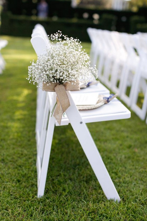 outdoor wedding chair decoration ideas with baby's breath