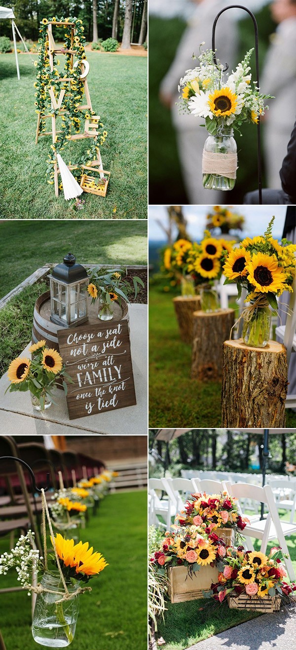 rustic outdoor wedding decoration ideas with sunflowers