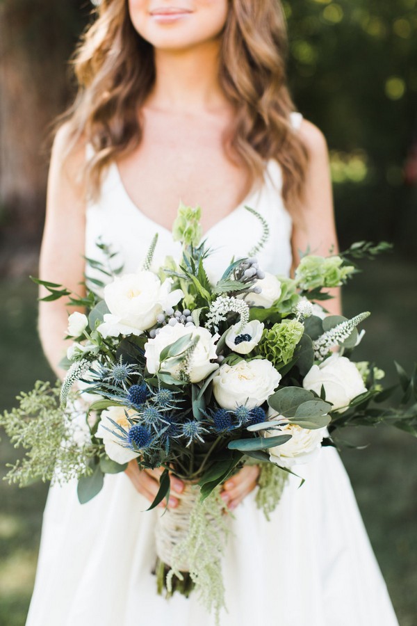 shades of blue and green wedding bouquet