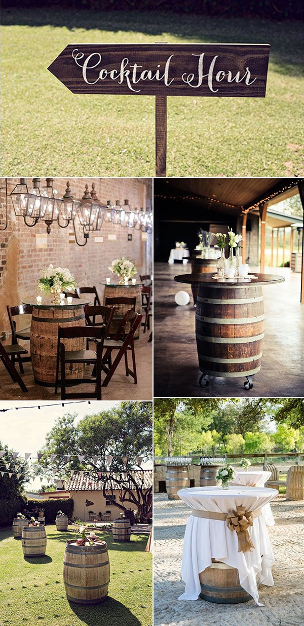 wine barrels country wedding cocktail table ideas