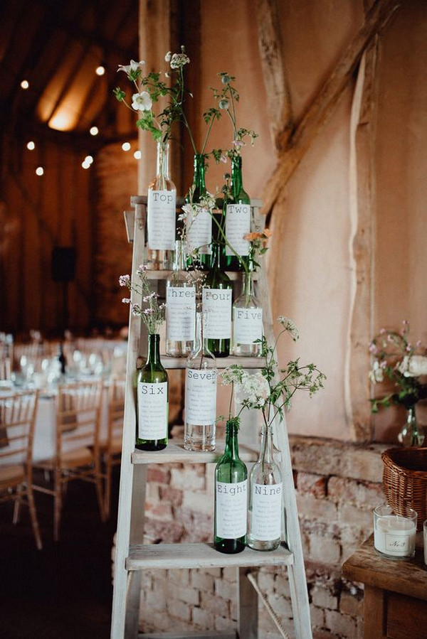 wine bottle wedding table plan ideas on vintage ladder