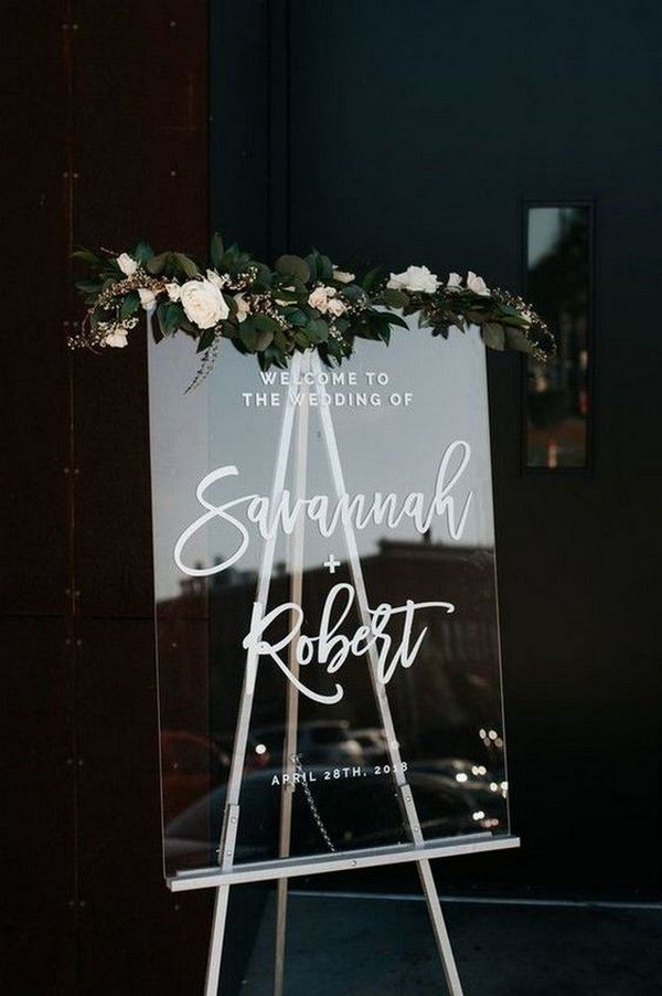 chic modern acrylic wedding welcome sign with floral