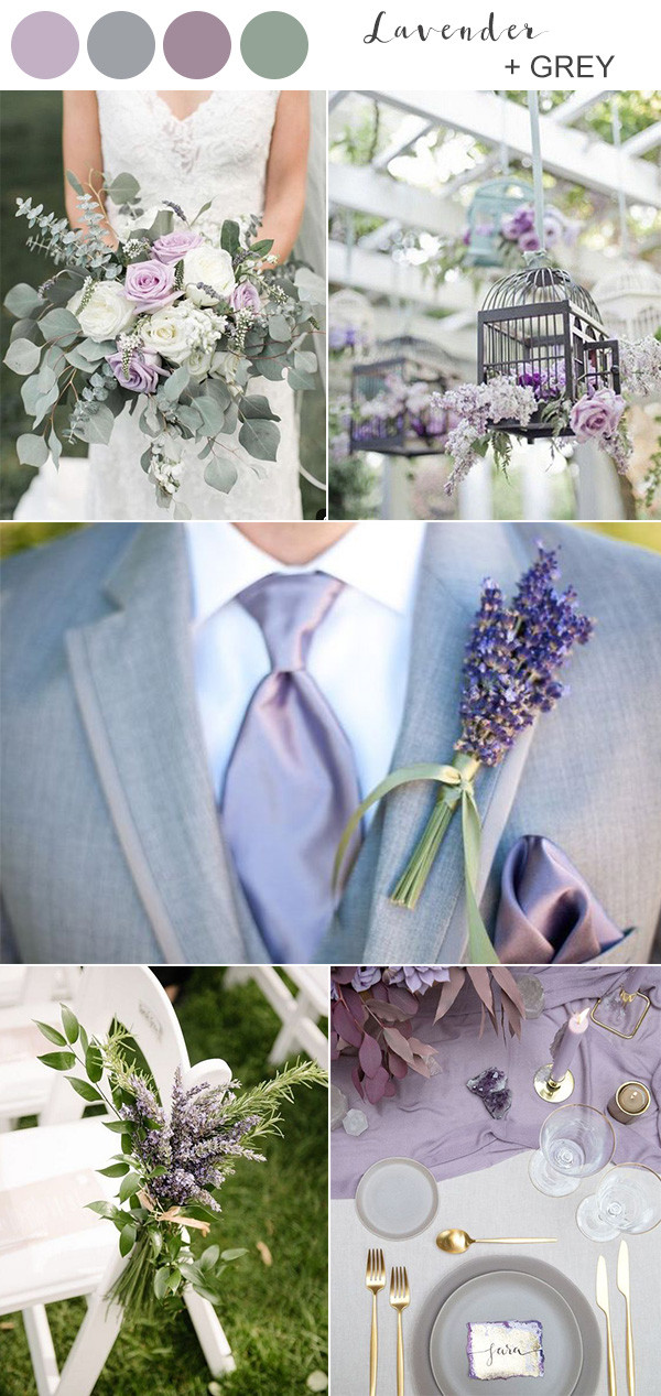 The most romantic wedding colors for the spring are lavender and grey.