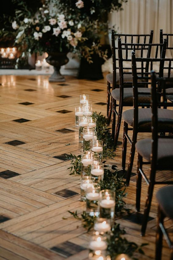 wedding aisle ideas with candles and greenery