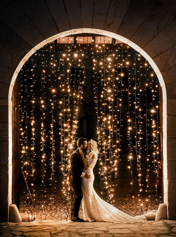 fairytale night wedding photo bride and groom with twinkle lights