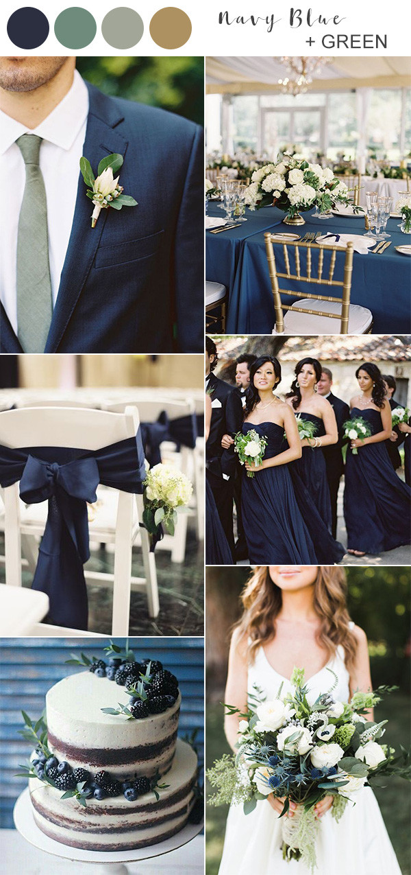 Navy blue and green is a stylish wedding color scheme which can be used for all wedding seasons. 