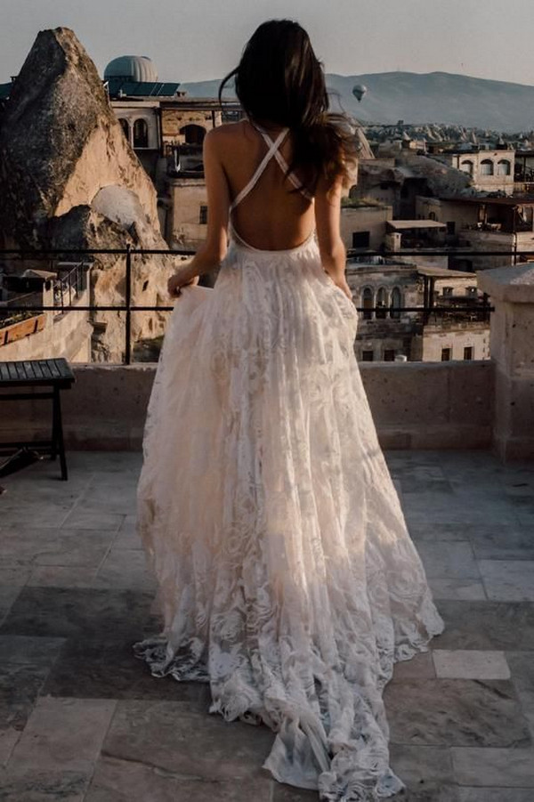 stunning A-line open back wedding dress
