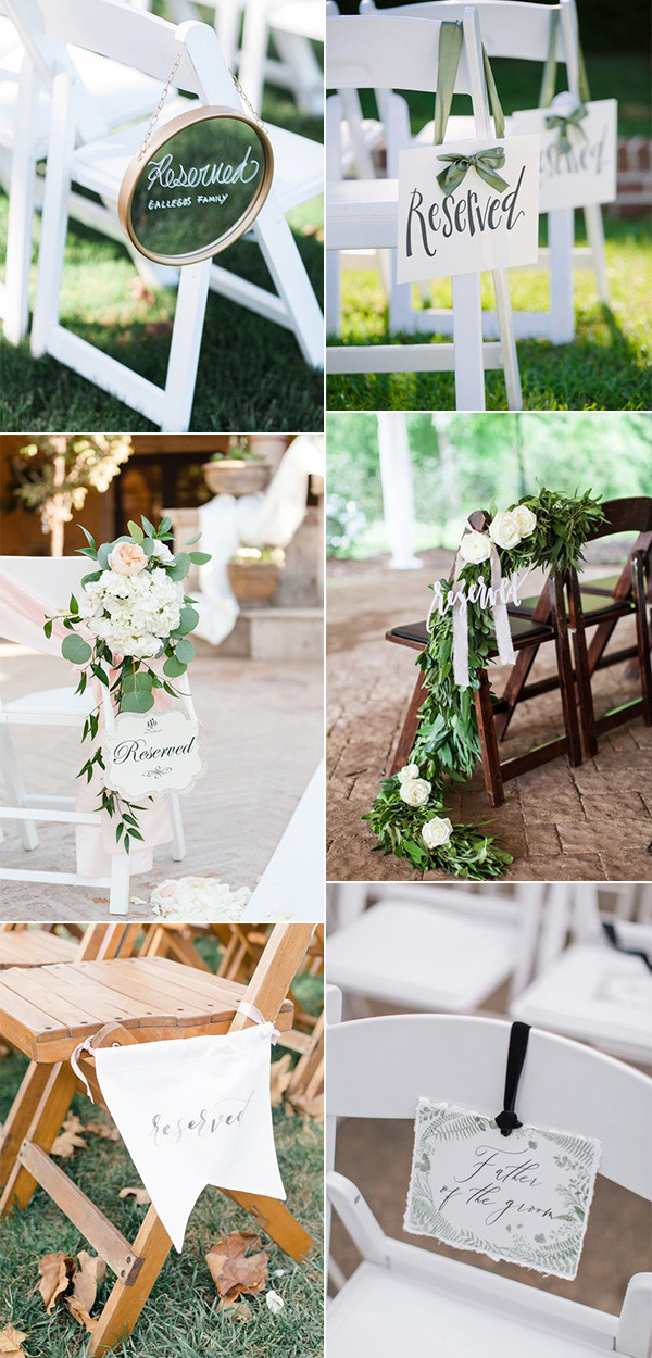 chic wedding ceremony seating reserved signs