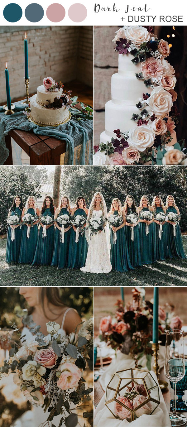 Another best color combo for September weddings is dark teal and dusty rose