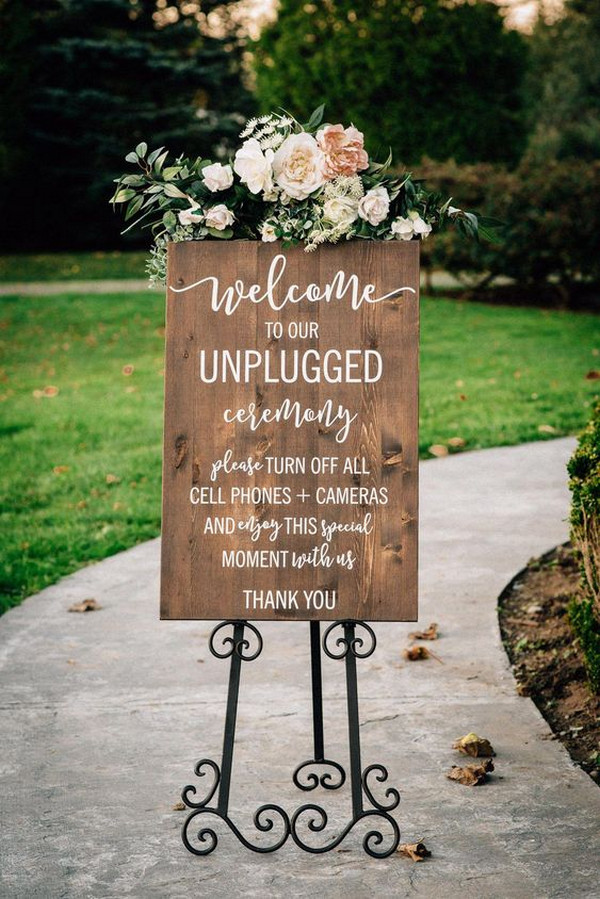 wood wedding sign for unplugged ceremony