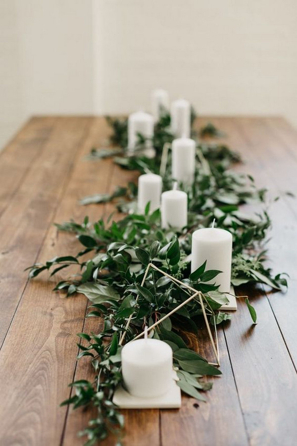 modern chic white and greenery wedding centerpiece ideas