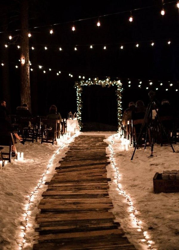 outdoor night wedding decoration ideas with string lights