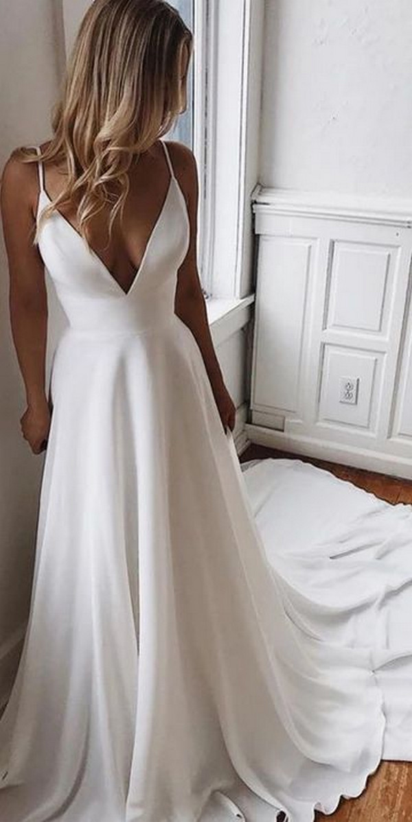 a line spaghetti straps simple wedding dress