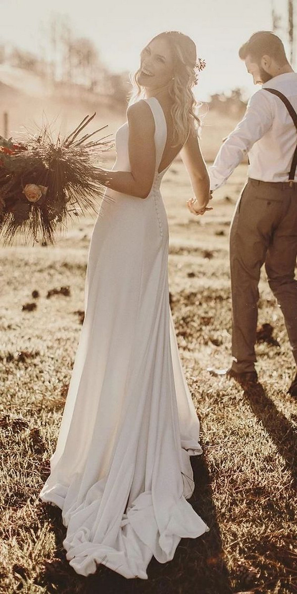 simple elegant wedding dress with v back