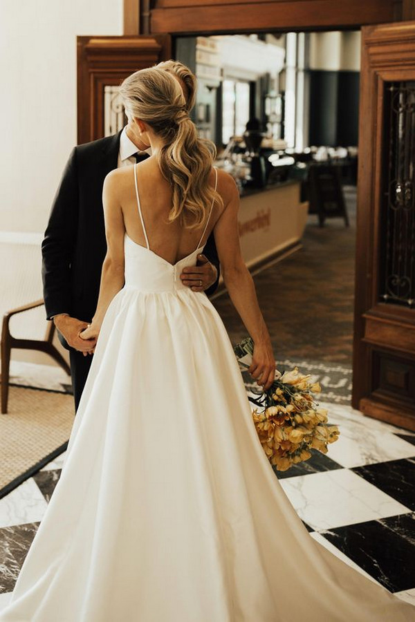 simple wedding dress with Spaghetti Straps
