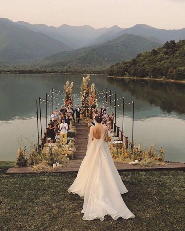 lakeside intimate wedding ceremony decorations