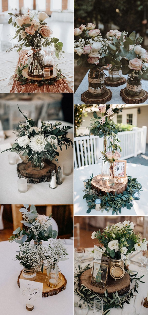 rustic wedding centerpiece ideas with tree stumps