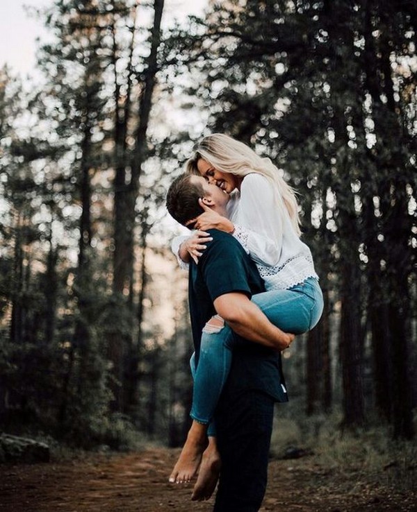 cute engagement session in the forest