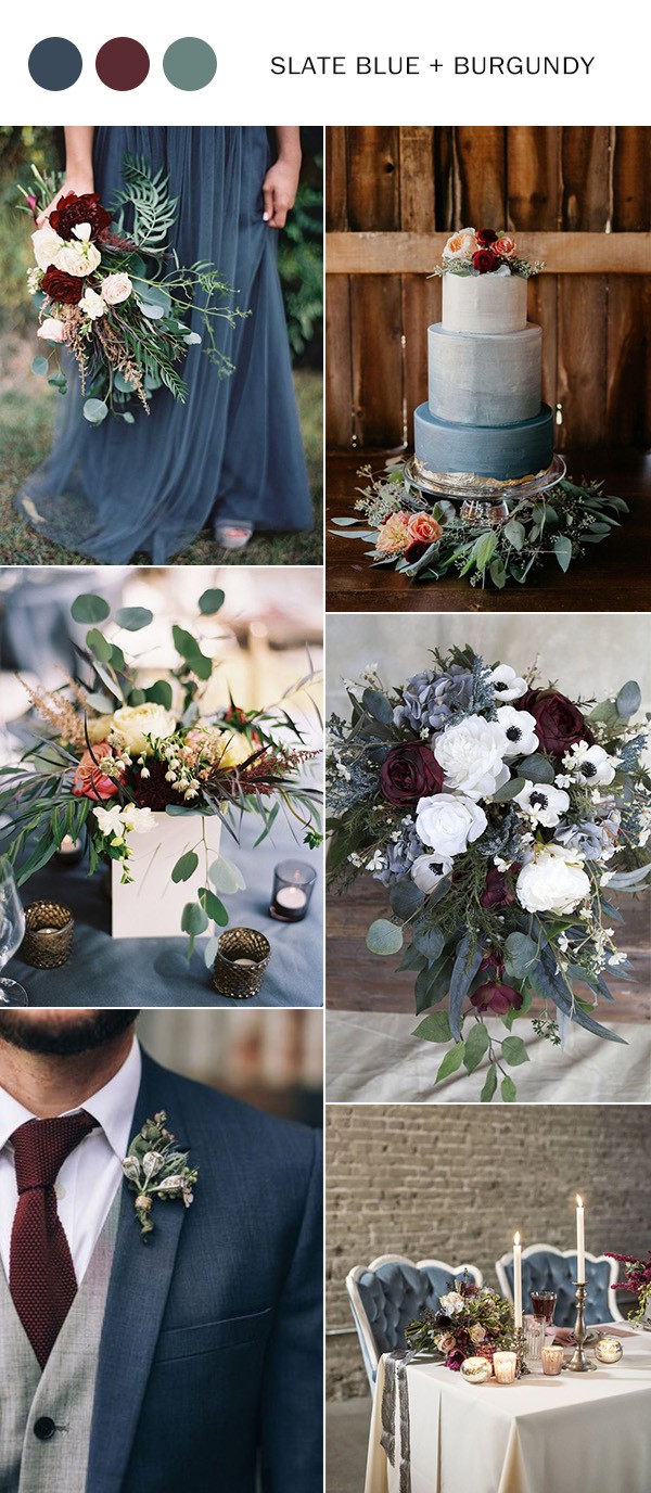 Slate Blue and Burgundy colors are ideal for an October wedding.