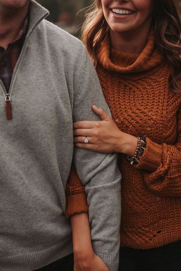 fall wedding engagement photo ideas with ring shot