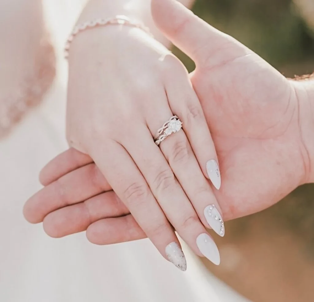 elegant white bridal nails design