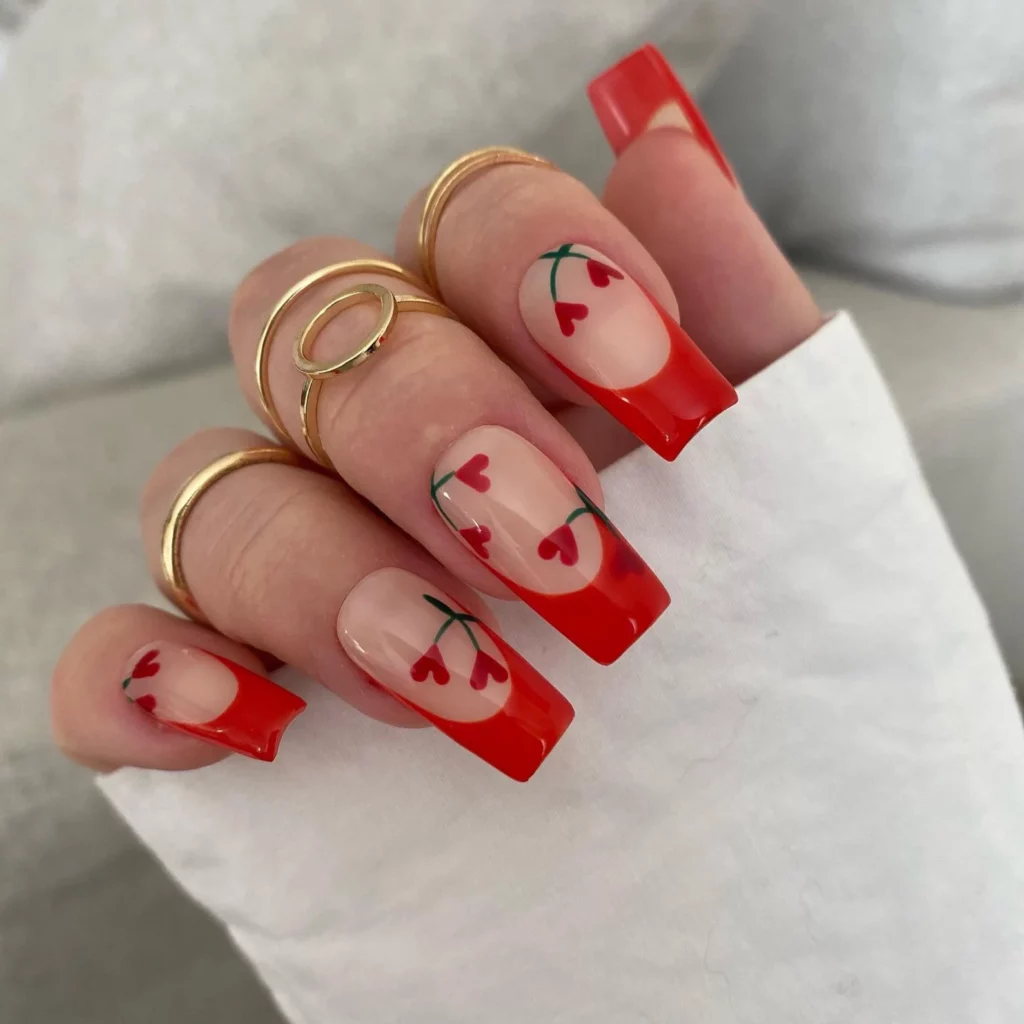 CHERRY LOVE red tip bridal nails