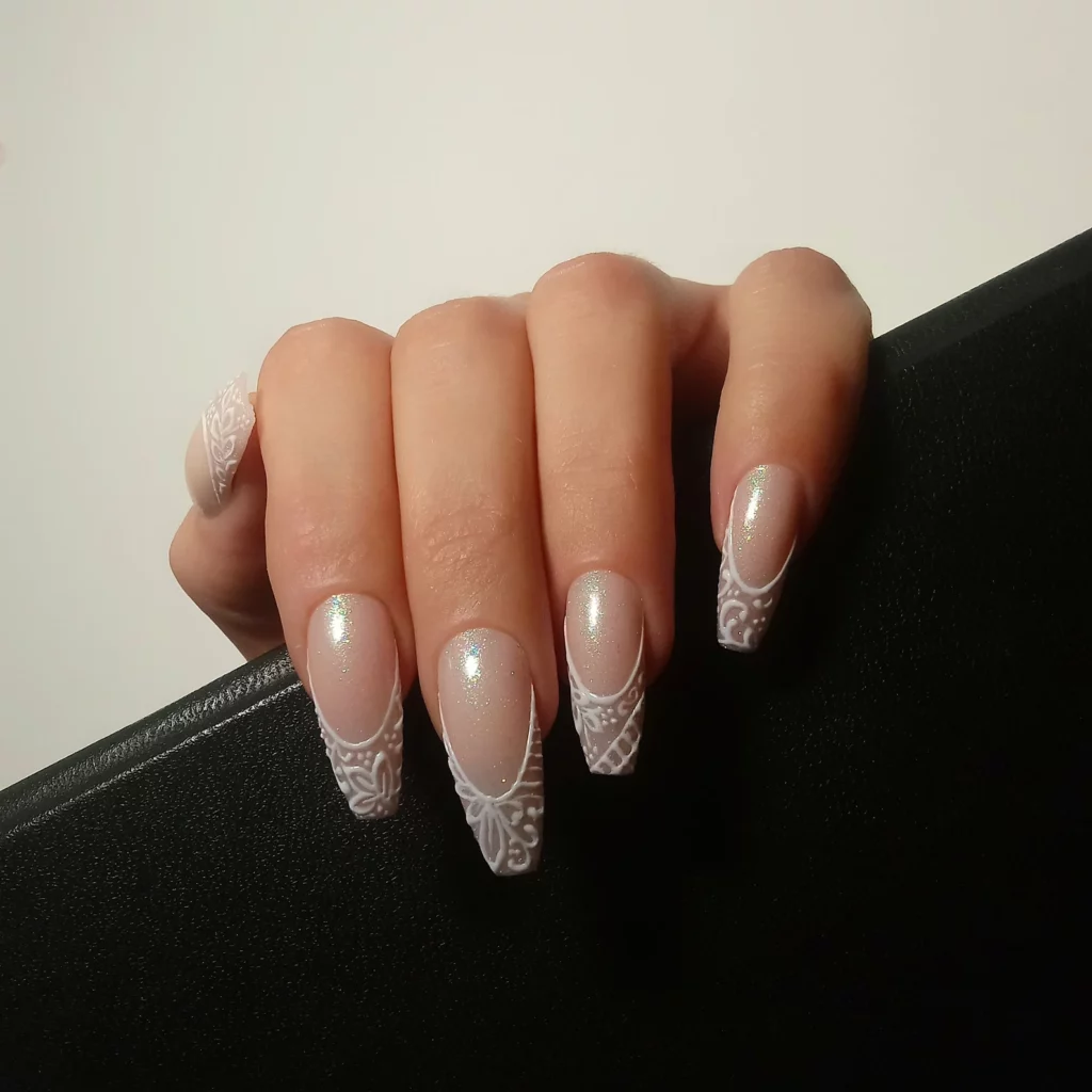 white pink French bridal nails art