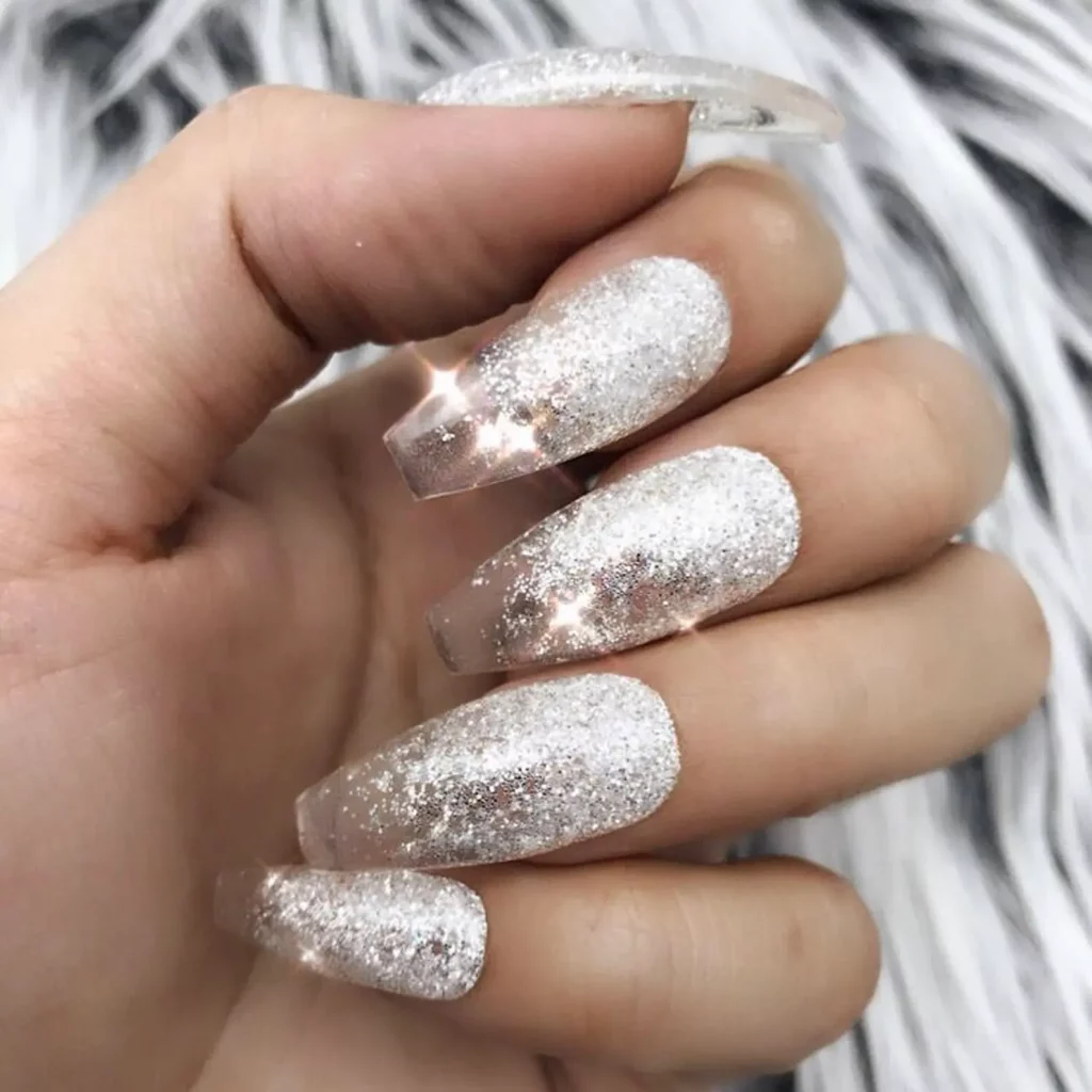 crystal clear silver bridal nail designs