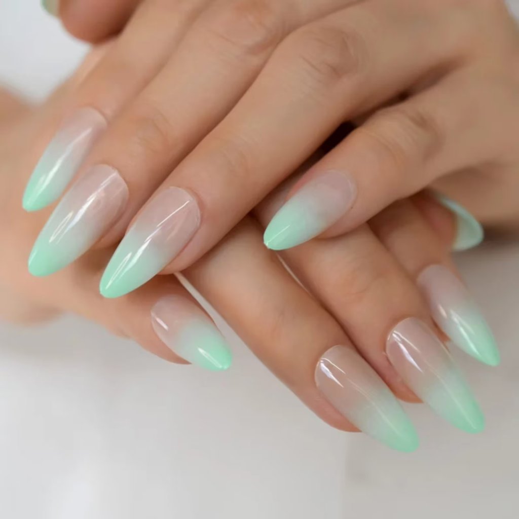 sea green ombre bridal nails 