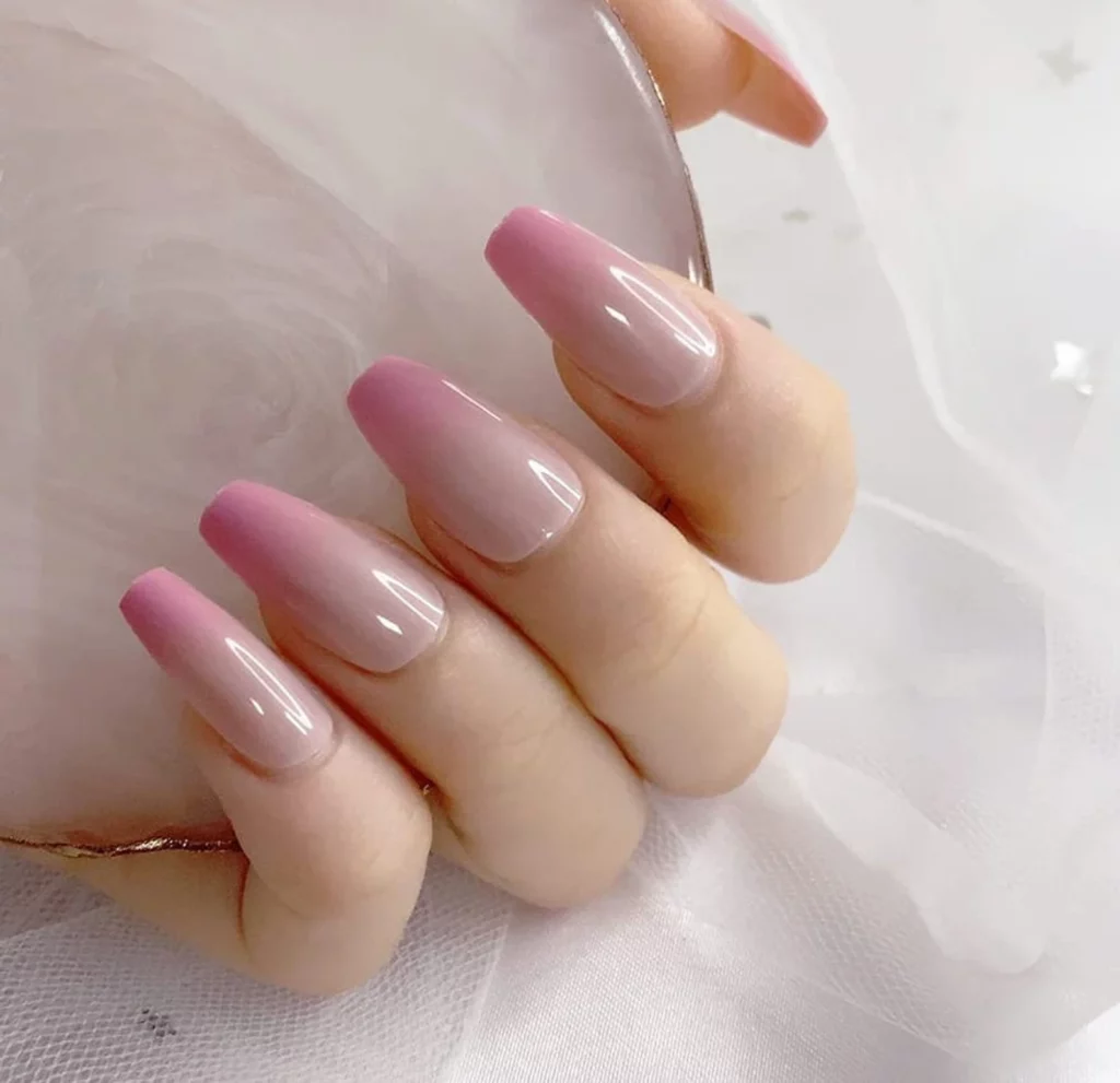 glossy pink ombre bridal nails ideas