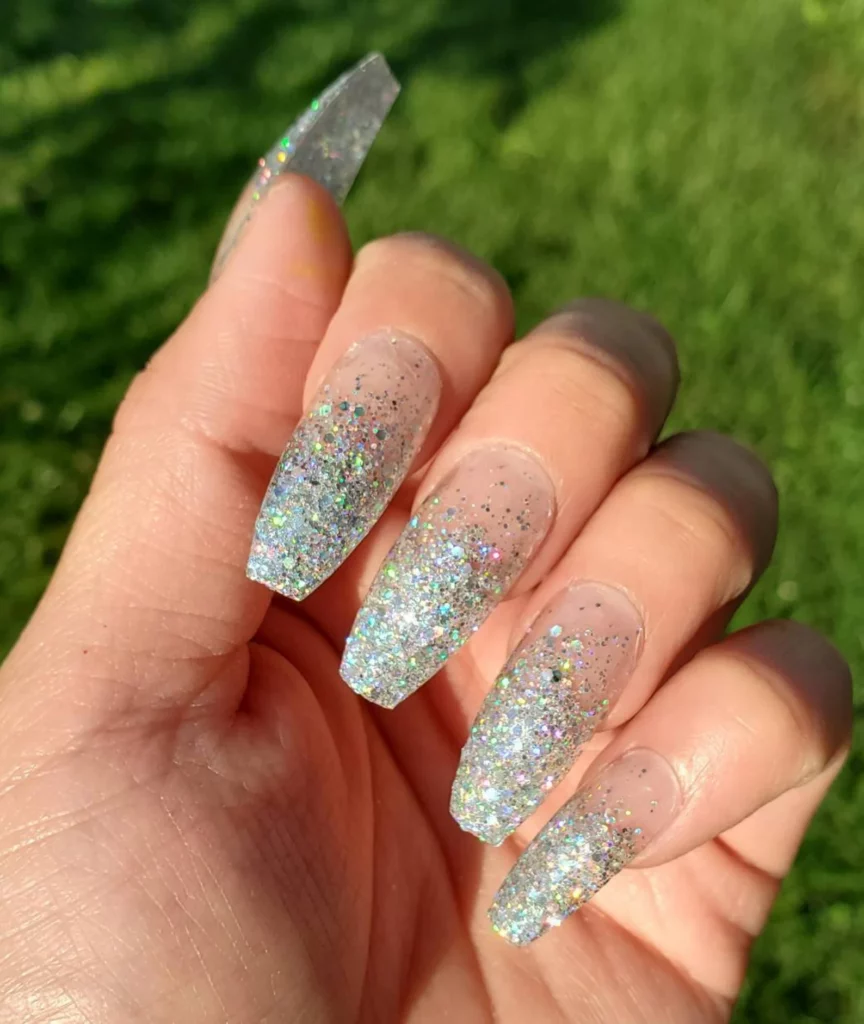 Silver glitter holographic press on nails