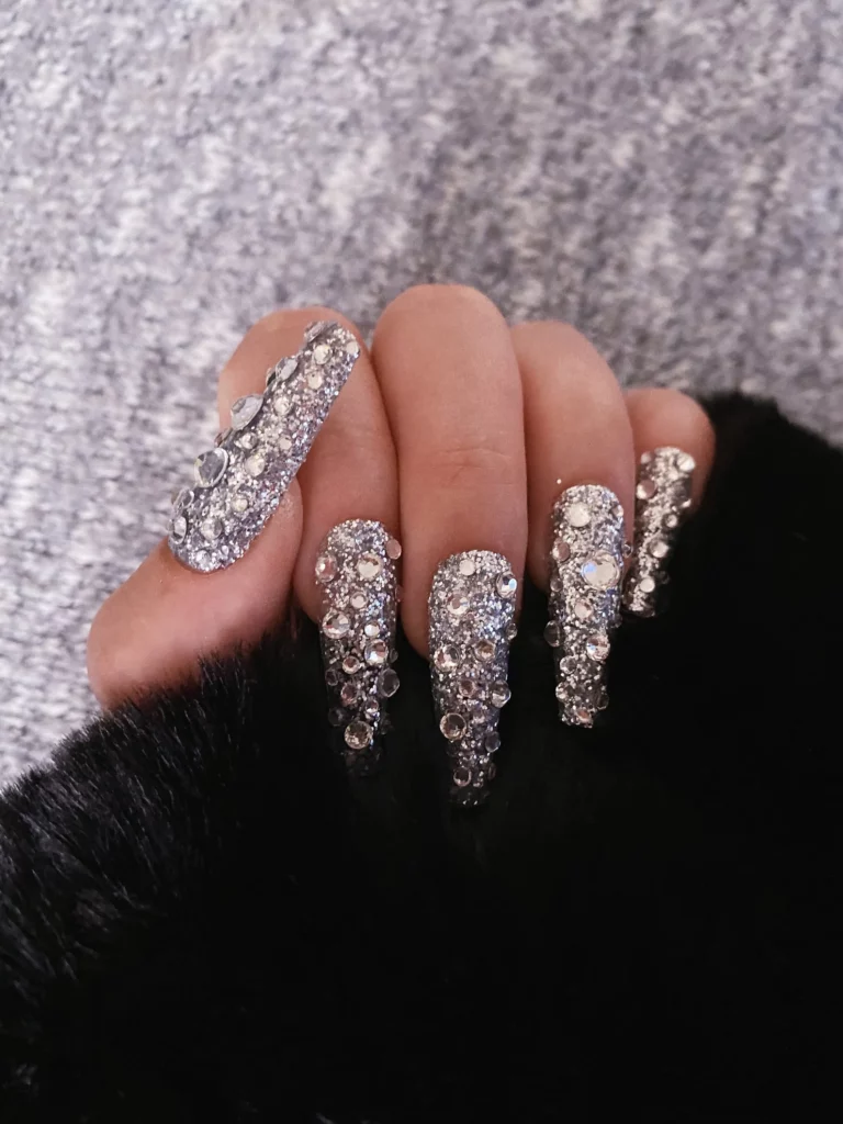 silver pearl bridal coffin nail designs