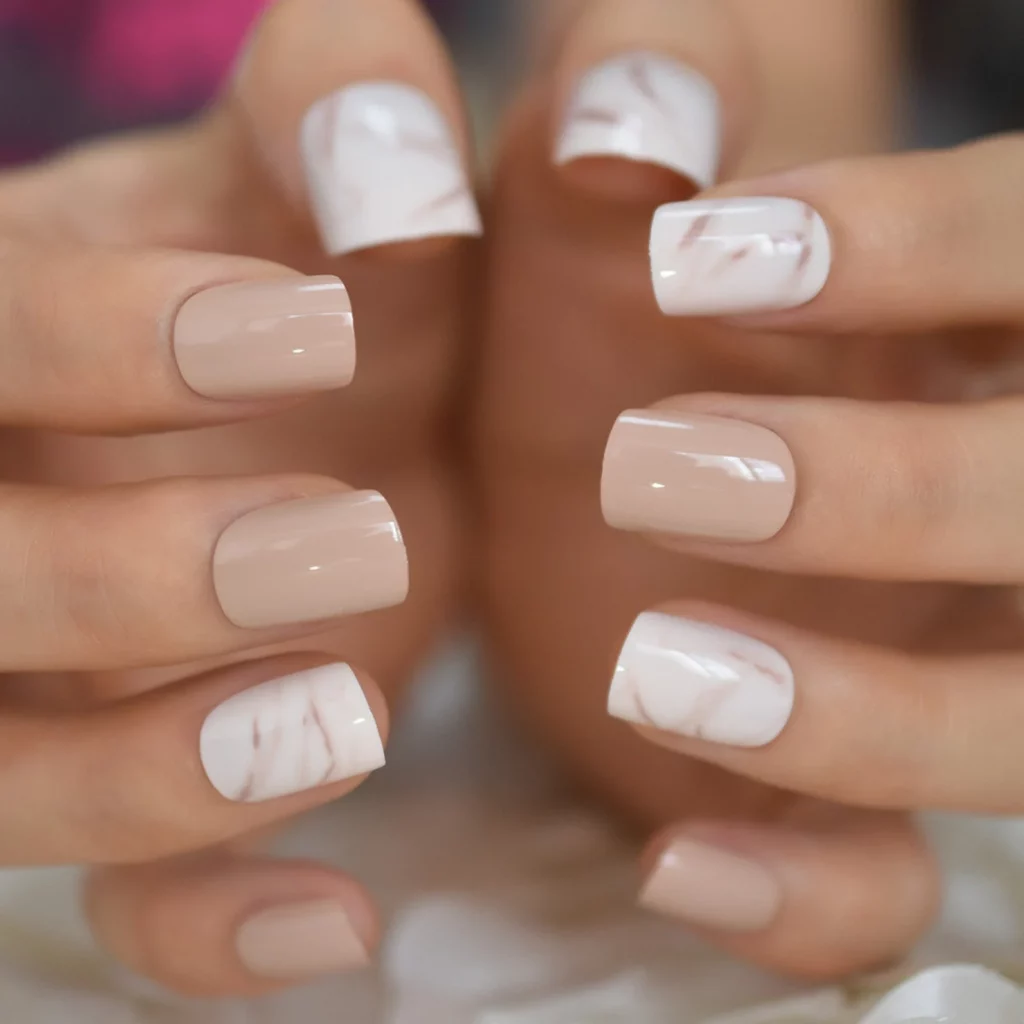 nude color bridal short nails to enhance the beauty of your hands on your wedding day.