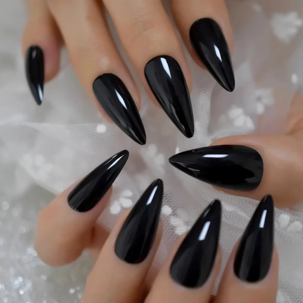 Black Luxury Rhinestone Bridal Nails