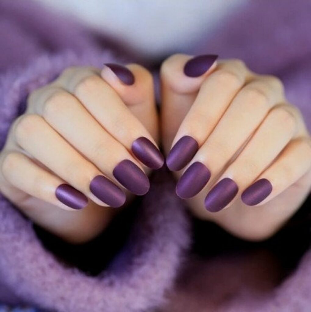 purple satin matte wedding nails ideas