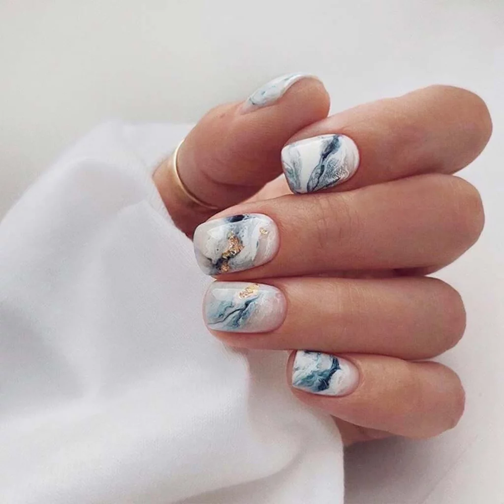 acrylic bridal blue marble short nail designs