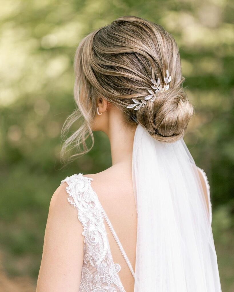 You can accessorize your twisted low bun with delicate hairpins or a decorative hair comb for a touch of glamor to your medium hair.