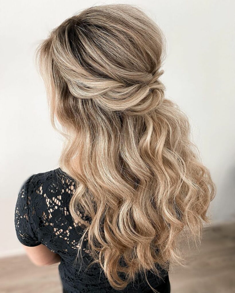 With the right accessories, a Half Up Half Down Wedding Hairstyle for medium hair can be a chic and elegant choice.