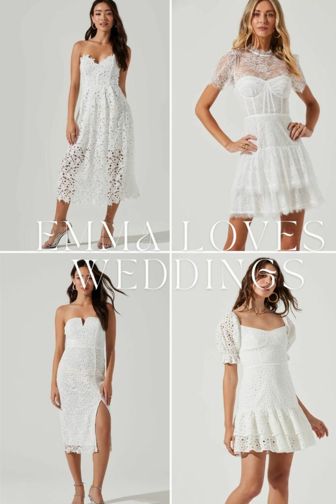 Delicate details of these white lace dress for the rehearsal dinner will charm you.