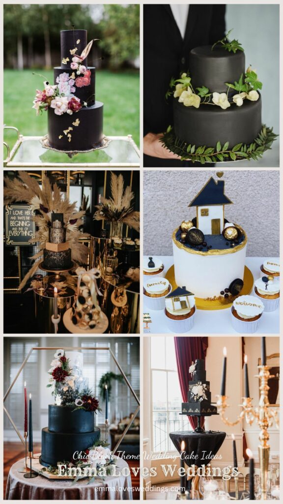 Add a touch of dramatic black to the wedding cake for a striking visual contrast