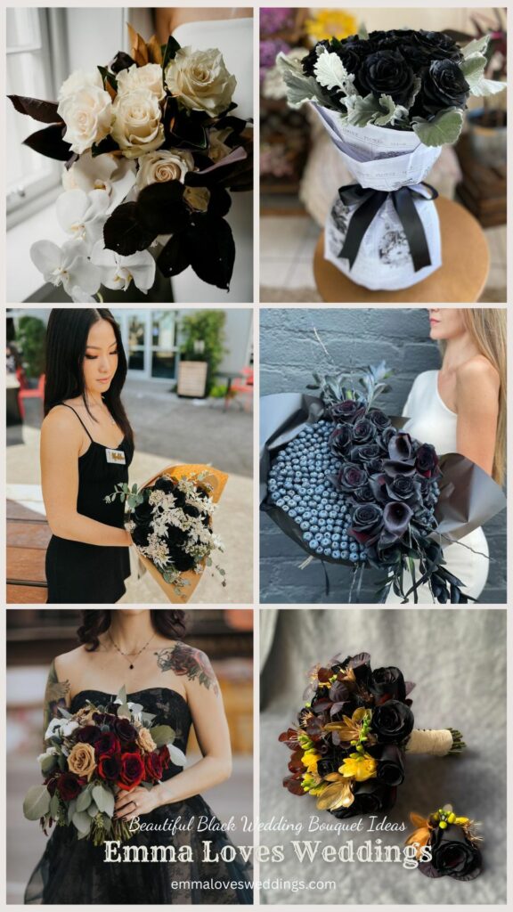 Beautiful Black Wedding Bouquet Ideas can be made using black violas black roses black lilies and black petunias