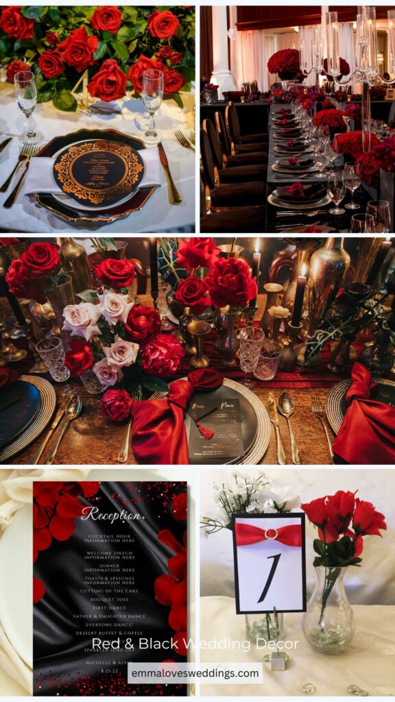 Beautifully adorn your table with this red and black floral arrangement