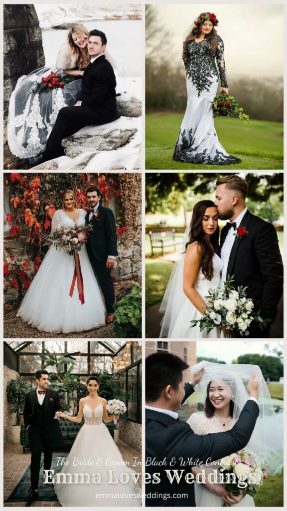 Black and white is a classic and timeless color palette that may be worn at a wedding at any time of year