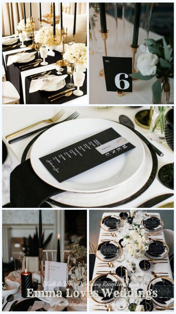 Consider a black and white color palette for a seated dinner. We love one black and one white dinner plates