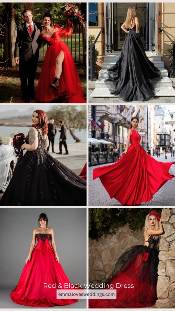 If you're going for a gothic wedding vibe, this lovely red and black wedding dress idea is just what you need