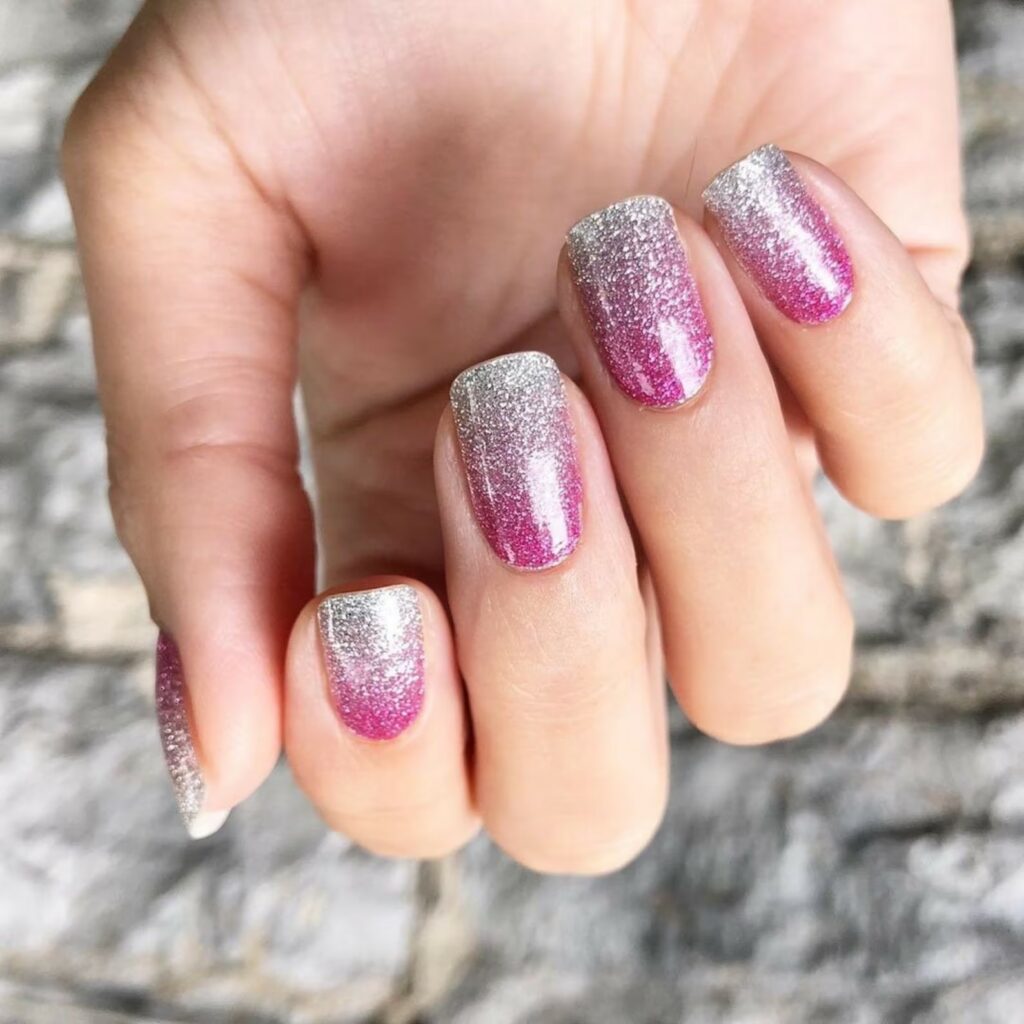 If youre looking for a beautiful wedding nail design go no further than these glitter ombre nails.